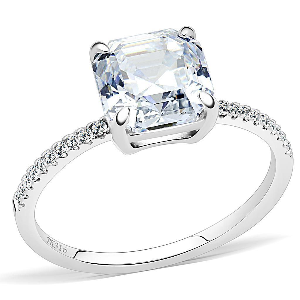 DA008 - High polished (no plating) Stainless Steel Ring with Cubic in Clear