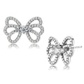 DA067 - High polished (no plating) Stainless Steel Earrings with AAA Grade CZ in Clear