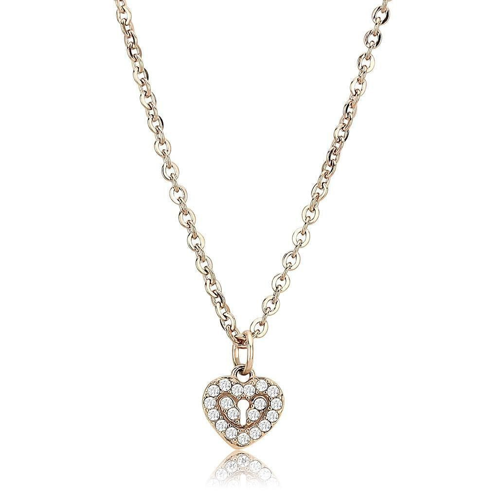 DA086 - IP Rose Gold(Ion Plating) Stainless Steel Chain Pendant with AAA Grade CZ in Clear