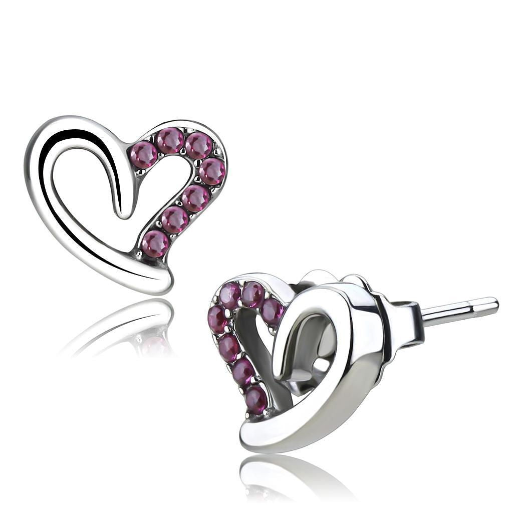 DA082 - High polished (no plating) Stainless Steel Earrings with AAA Grade CZ in Ruby