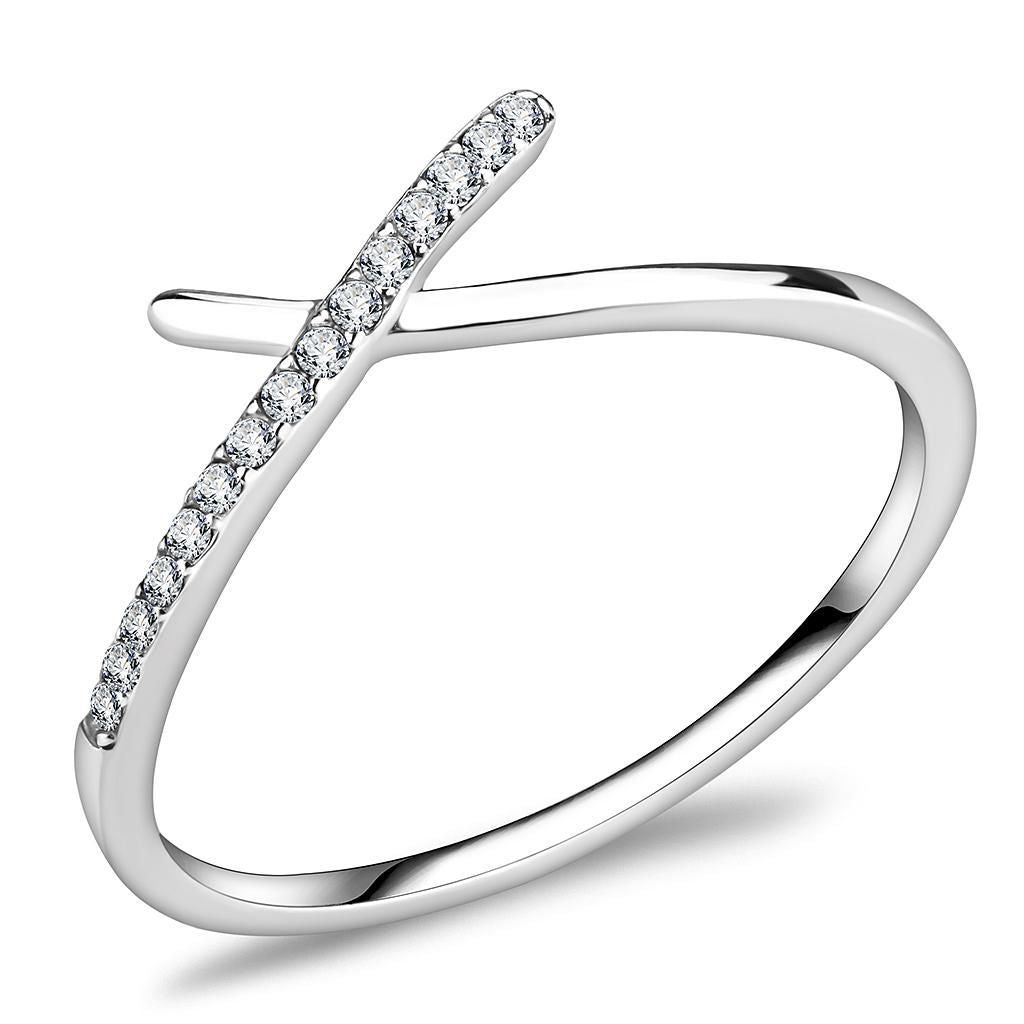 DA112 - High polished (no plating) Stainless Steel Ring with AAA Grade CZ in Clear