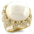 9W183 - Gold Brass Ring with Milky CZ in White