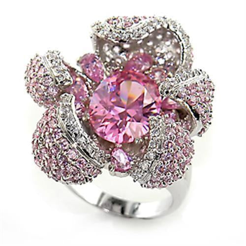80316 - Rhodium Brass Ring with AAA Grade CZ in Rose