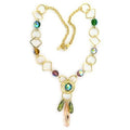 LO721 - Gold Brass Necklace with Synthetic Glass Bead in Multi Color