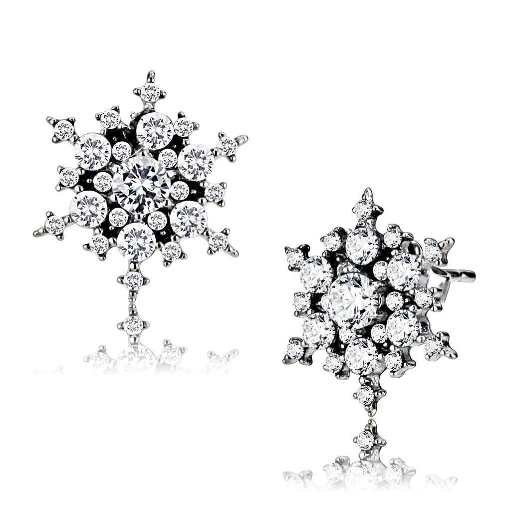 DA294 - High polished (no plating) Stainless Steel Earrings with AAA Grade CZ in Clear