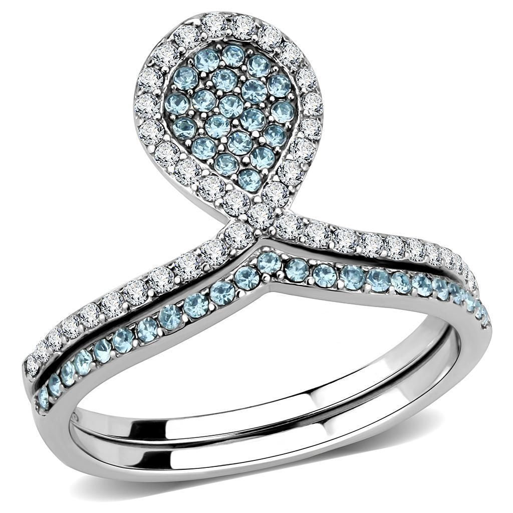 DA268 - High polished (no plating) Stainless Steel Ring with AAA Grade CZ in Sea Blue