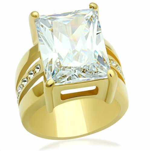 GL089 - IP Gold(Ion Plating) Brass Ring with AAA Grade CZ in Clear