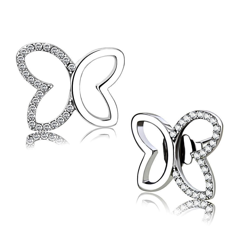 DA209 - High polished (no plating) Stainless Steel Earrings with AAA Grade CZ in Clear