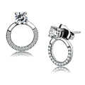 DA208 - High polished (no plating) Stainless Steel Earrings with AAA Grade CZ in Clear