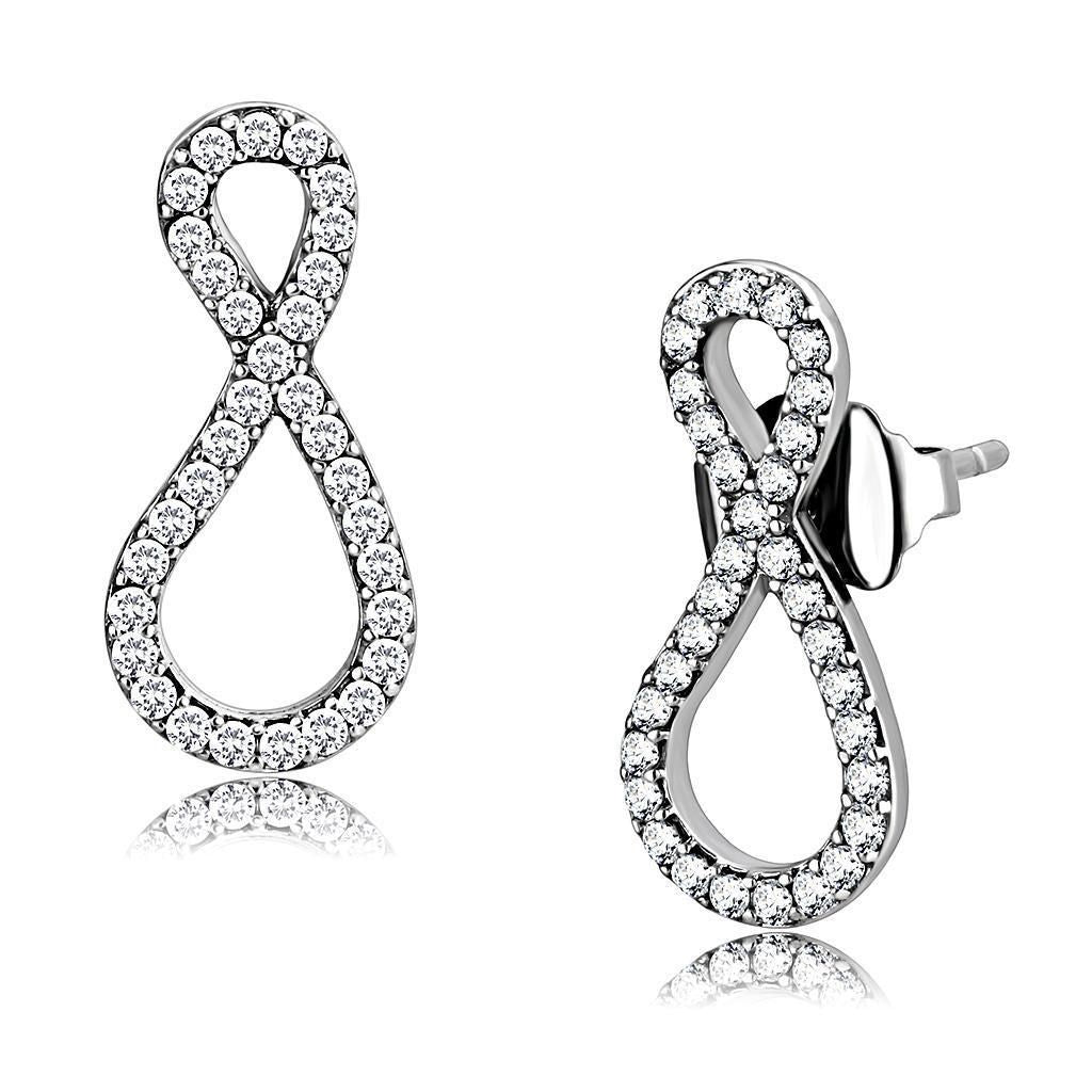DA186 - High polished (no plating) Stainless Steel Earrings with AAA Grade CZ in Clear