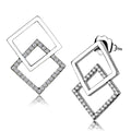 DA201 - High polished (no plating) Stainless Steel Earrings with AAA Grade CZ in Clear