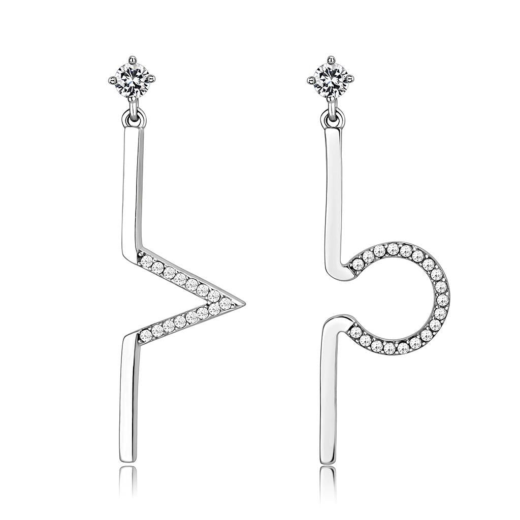 DA191 - High polished (no plating) Stainless Steel Earrings with AAA Grade CZ in Clear