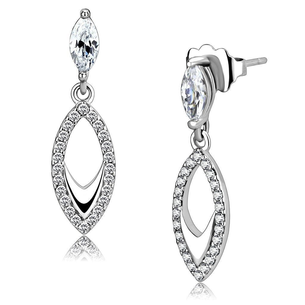 DA189 - High polished (no plating) Stainless Steel Earrings with AAA Grade CZ in Clear