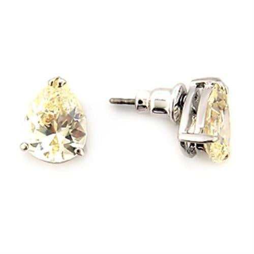 LO052 - Rhodium Brass Earrings with AAA Grade CZ in Citrine Yellow