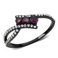 DA324 - IP Black(Ion Plating) Stainless Steel Ring with AAA Grade CZ in Fuchsia