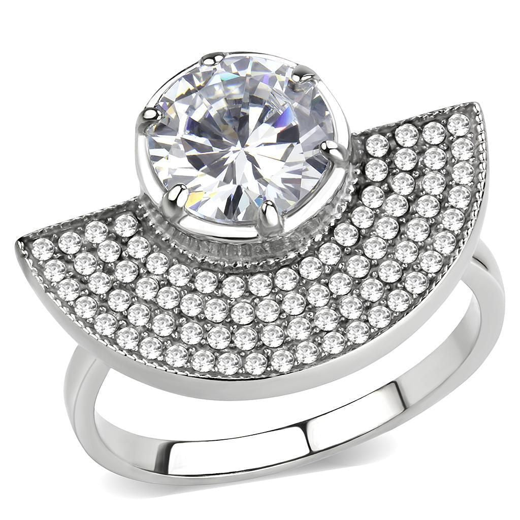 DA336 - No Plating Stainless Steel Ring with AAA Grade CZ in Clear