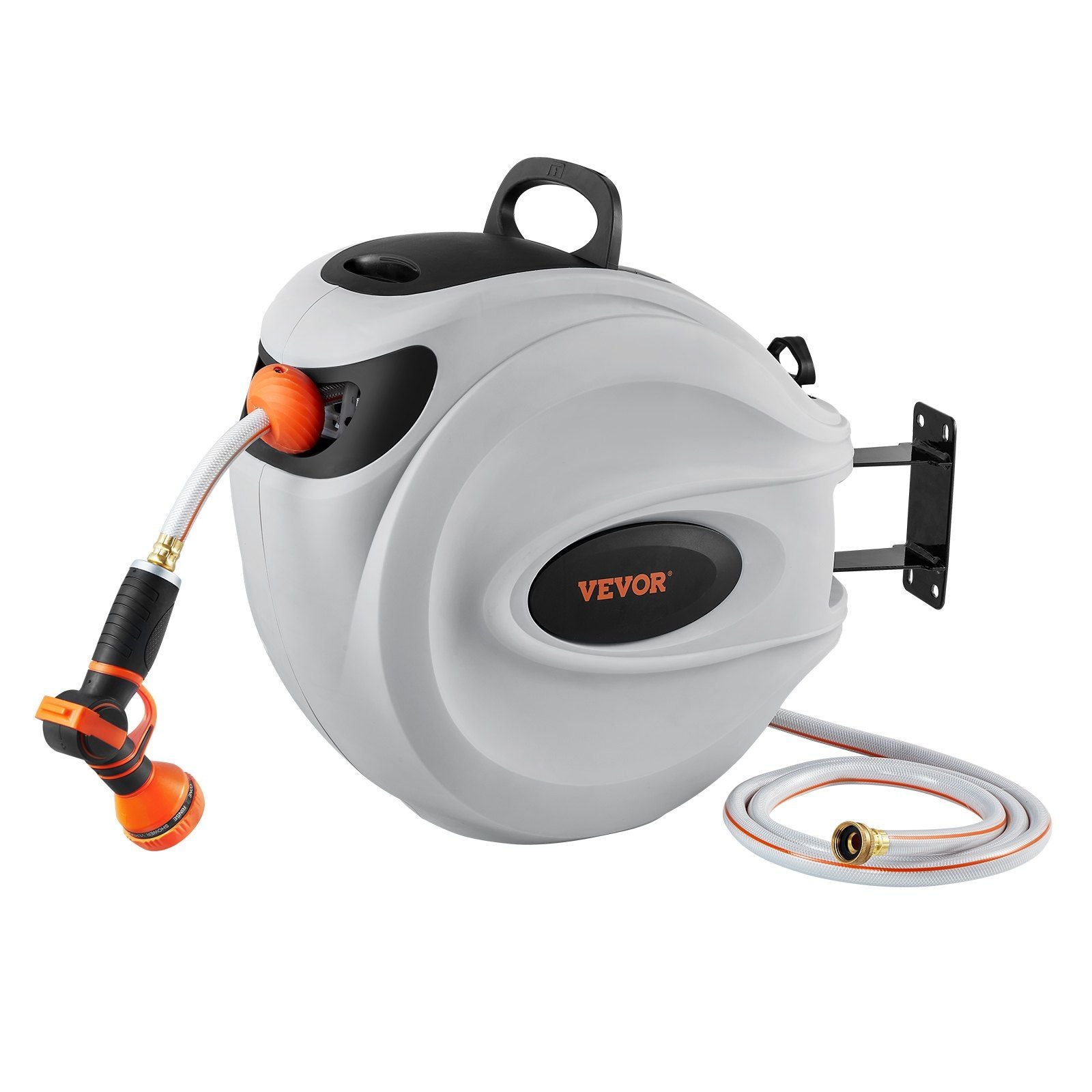 Retractable Hose Reel Water Hose Reel 100'x1/2" 180° Swivel Wall-Mounted,Garden Water Hose Reel with 9-Pattern Nozzle,Automatic Rewind, Lock at Any Length, with Slow Return System