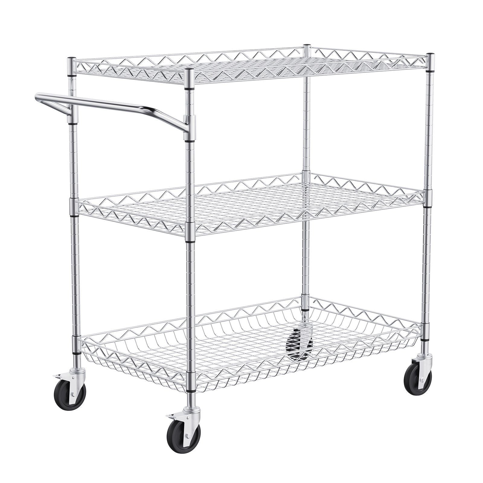 3-Tier Utility Cart Rolling Cart on Wheels 30"x18"x32.4" 661 LBS 6 Hooks