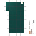 Inground Pool Safety Cover, 18 ft x 34 ft Rectangular Winter Pool Cover with Left Step, Triple Stitched, High Strength Mesh PP Material, Good Rain Permeability, Installation Hardware Included