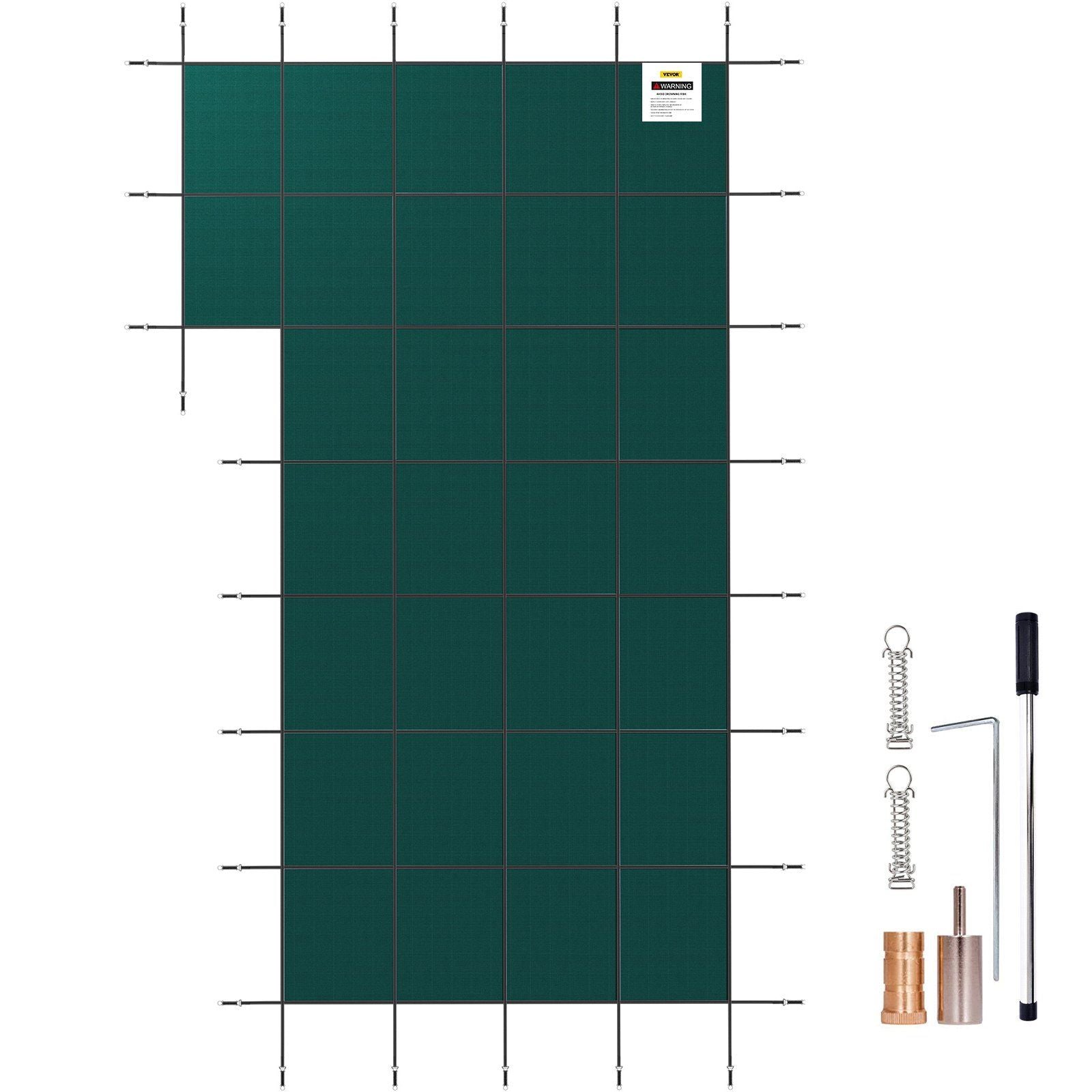 Inground Pool Safety Cover, 18 ft x 34 ft Rectangular Winter Pool Cover with Left Step, Triple Stitched, High Strength Mesh PP Material, Good Rain Permeability, Installation Hardware Included