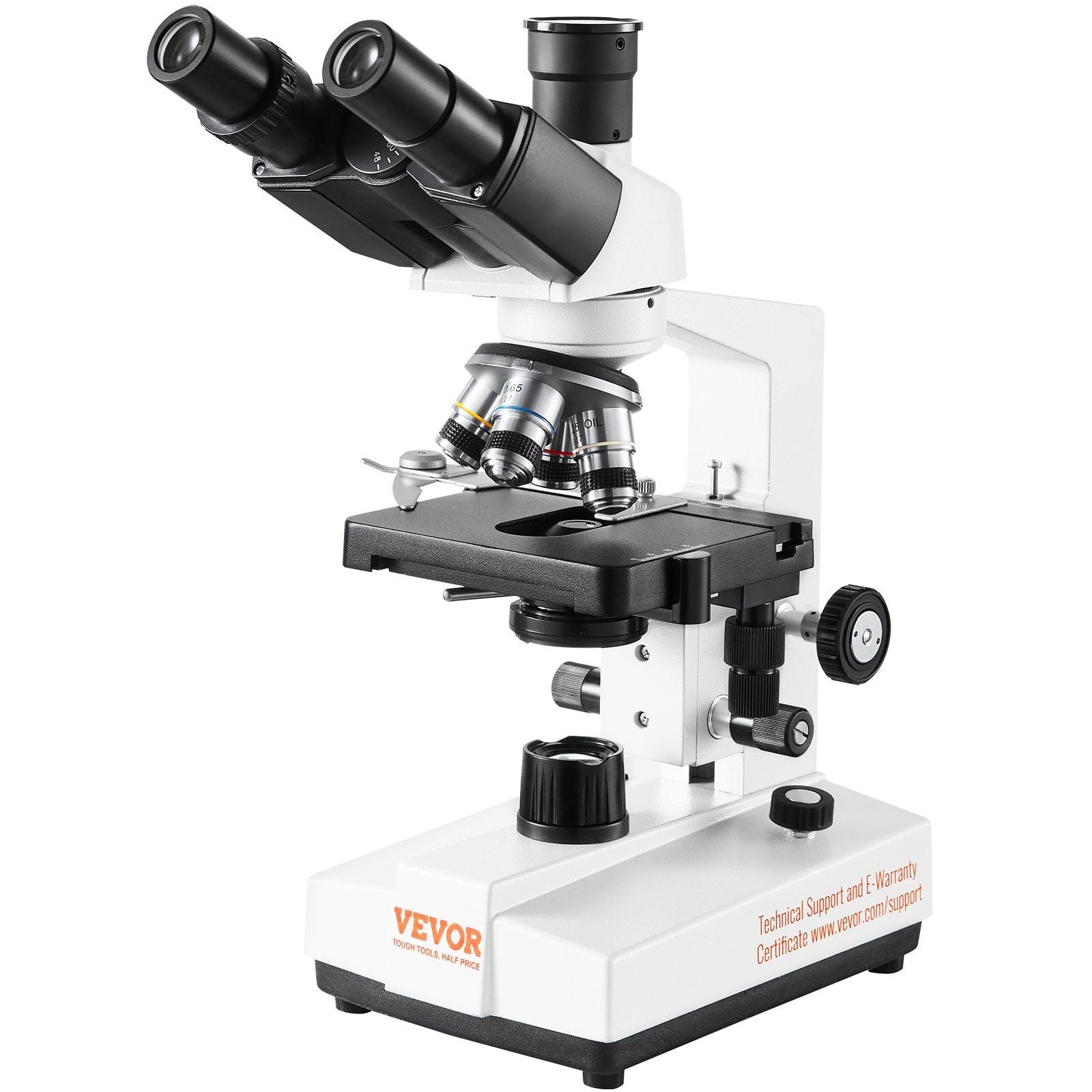 Compound Trinocular Microscope, 40X-5000X Magnification Trinocular Compound Lab Microscope with Two-Layer Mechanical Stage, External Interface, LED Illumination and Microscope Slides Included