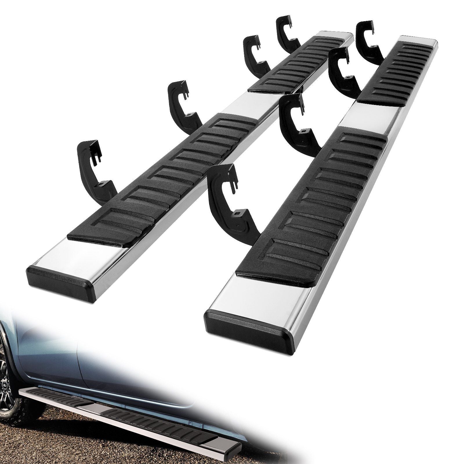 Running Boards, 6" Step Bars Compatible with 2007-2018 Chevy Silverado/GMC Sierra 1500 Crew Cab/2019 2500HD 3500HD 1500 LD, 201 Stainless Steel Side Steps Nerf Bars, 500LBS Capacity, 2 Piece