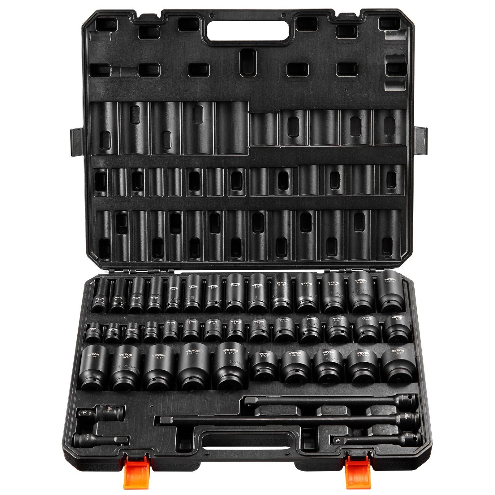 Impact Sockets Set 43pcs 6-Point 1/2in Drive Bit Ratchet Tool Kit Case