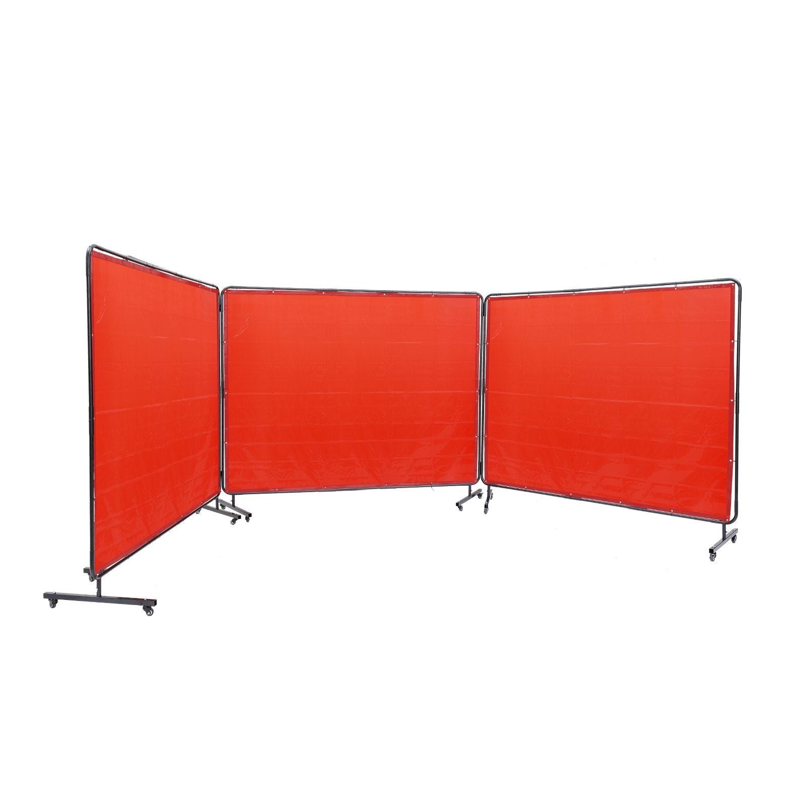 Welding Screen with Frame, 6' x 8' 3 Panel Welding Curtain Screens, Flame-Resistant Vinyl Welding Protection Screen on 12 Swivel Wheels (6 Lockable), Moveable & Professional for Workshop, Red