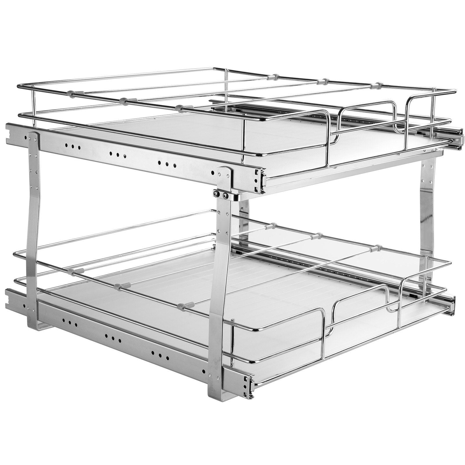 2 Tier 17"W x 21"D Pull Out Cabinet Organizer, Heavy Duty Slide Out Pantry Shelves, Chrome-Plated Steel Roll Out Drawers, Sliding Drawer Storage for Inside Kitchen Cabinet, Bathroom, Under Sink