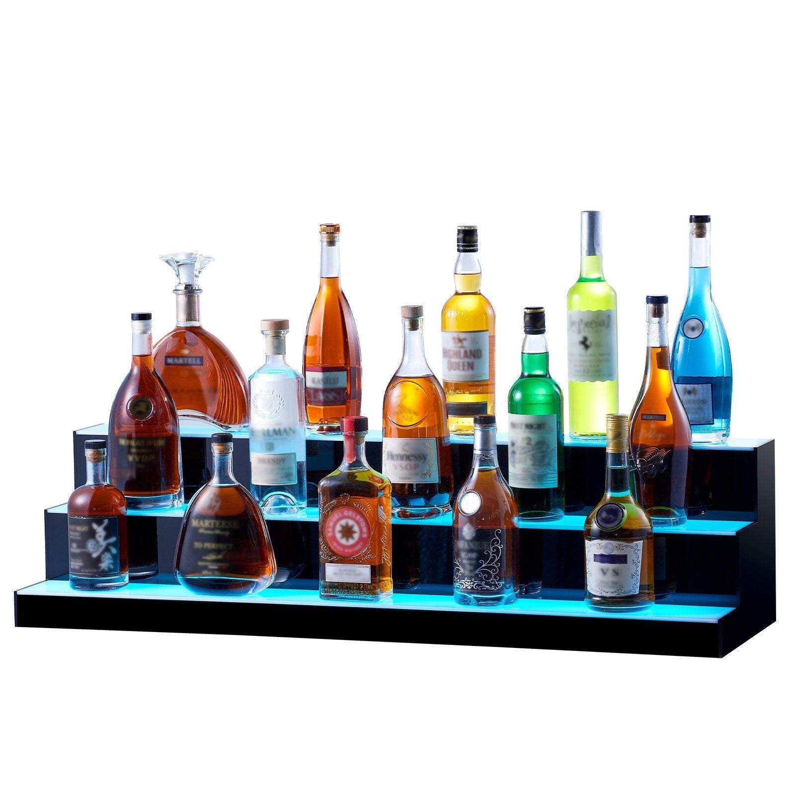 LED Lighted Liquor Bottle Display, 3 Tiers 40 Inches, Illuminated Home Bar Shelf with RF Remote & App Control 7 Static Colors 1-4 H Timing, Acrylic Drinks Lighting Shelf for Holding 30 Bottles
