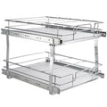 2 Tier 20"W x 21"D Pull Out Cabinet Organizer, Heavy Duty Slide Out Pantry Shelves, Chrome-Plated Steel Roll Out Drawers, Sliding Drawer Storage for Inside Kitchen Cabinet, Bathroom, Under Sink
