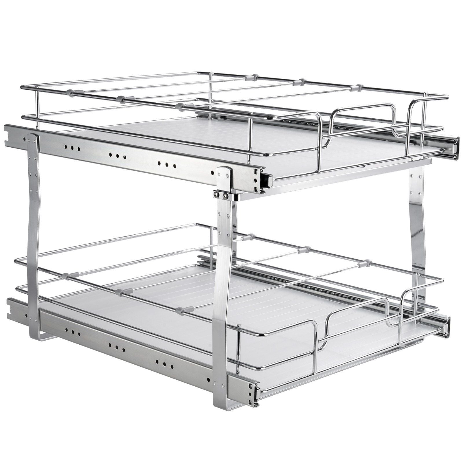 2 Tier 20"W x 21"D Pull Out Cabinet Organizer, Heavy Duty Slide Out Pantry Shelves, Chrome-Plated Steel Roll Out Drawers, Sliding Drawer Storage for Inside Kitchen Cabinet, Bathroom, Under Sink
