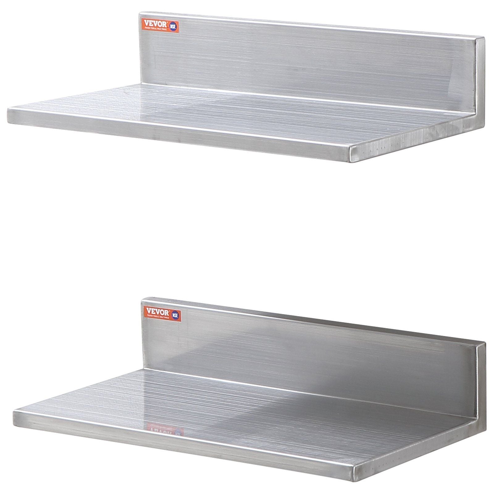 8.6" x 16" Stainless Steel Shelf, Wall Mounted Floating Shelving with Backsplash, 44 lbs Load Capacity Commercial Shelves, Heavy Duty Storage Rack for Restaurant, Bar, Home, and Hotel (2 Packs)