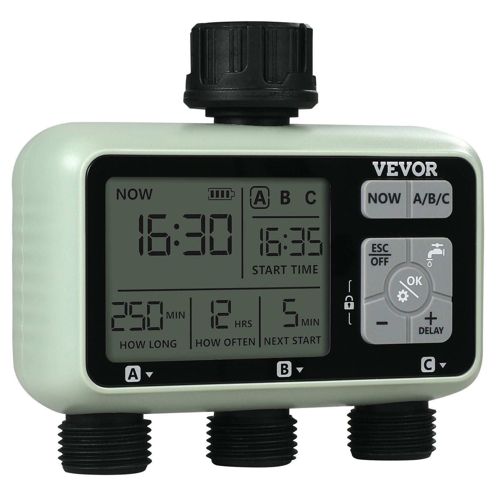 Water Timer, 3 Outlets, Hose Watering Sprinkler Timer, with 3 Independent Watering Zone LCD Display Rain Delay Mode Manual Mode 360° Brass Inlet Metal Filter, IPX6 Waterproof for Yard Watering