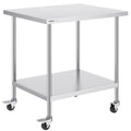 Stainless Steel Work Table 30 x 36 x 38 Inch, with 4 Wheels, 3 Adjustable Height Levels, Heavy Duty Food Prep Worktable for Commercial Kitchen Restaurant, Silver