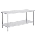 Stainless Steel Prep Table, 30 x 72 x 34 Inch, Heavy Duty Metal Worktable with 3 Adjustable Height Levels, Commercial Workstation for Kitchen Garage Restaurant Backyard