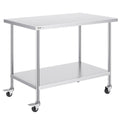 Stainless Steel Work Table 30 x 48 x 38 Inch, with 4 Wheels, 3 Adjustable Height Levels, Heavy Duty Food Prep Worktable for Commercial Kitchen Restaurant, Silver