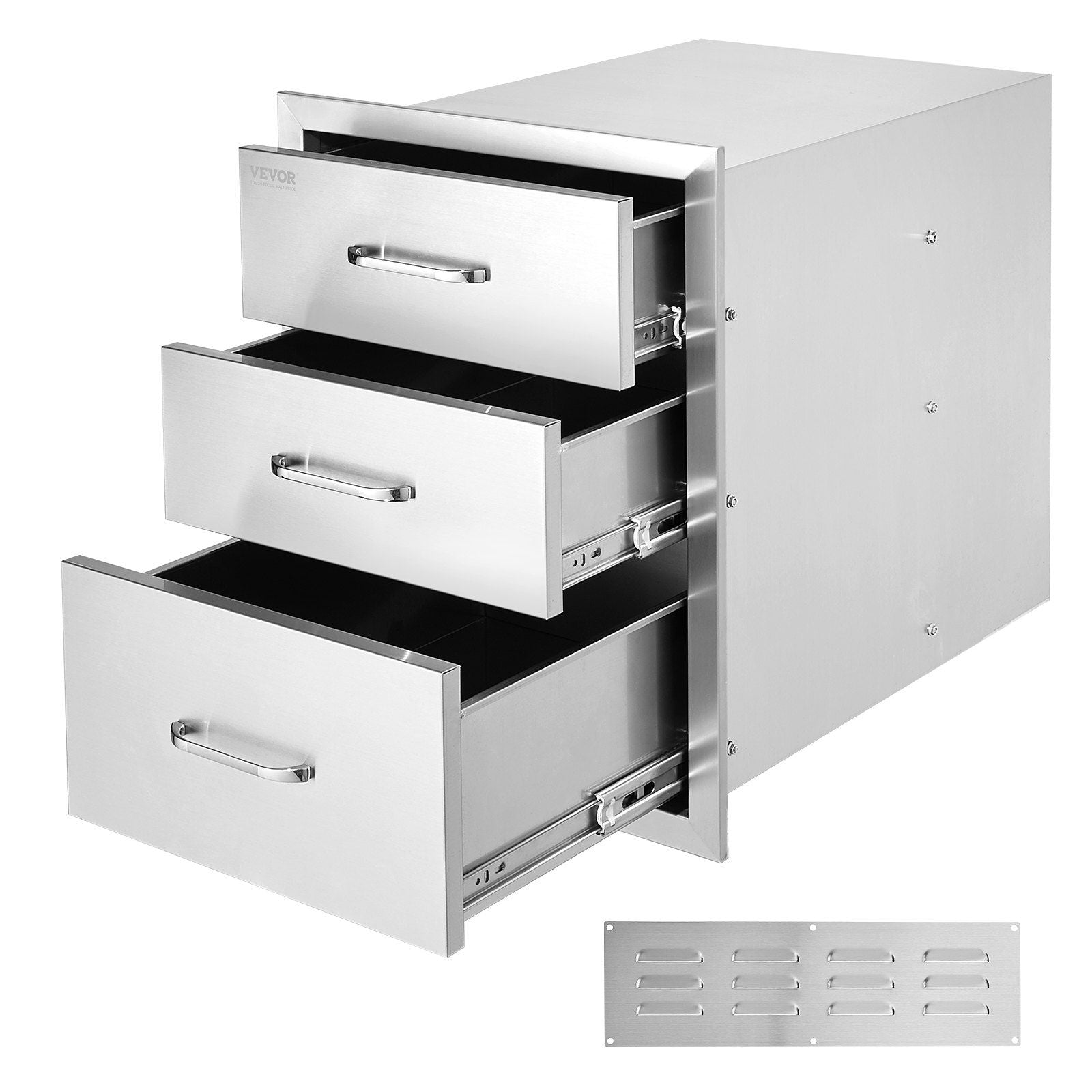 18x20.5 Inch Outdoor Kitchen Stainless Steel Triple Access BBQ Drawers with Chrome Handle, 18 x20.5 x 23 Inch