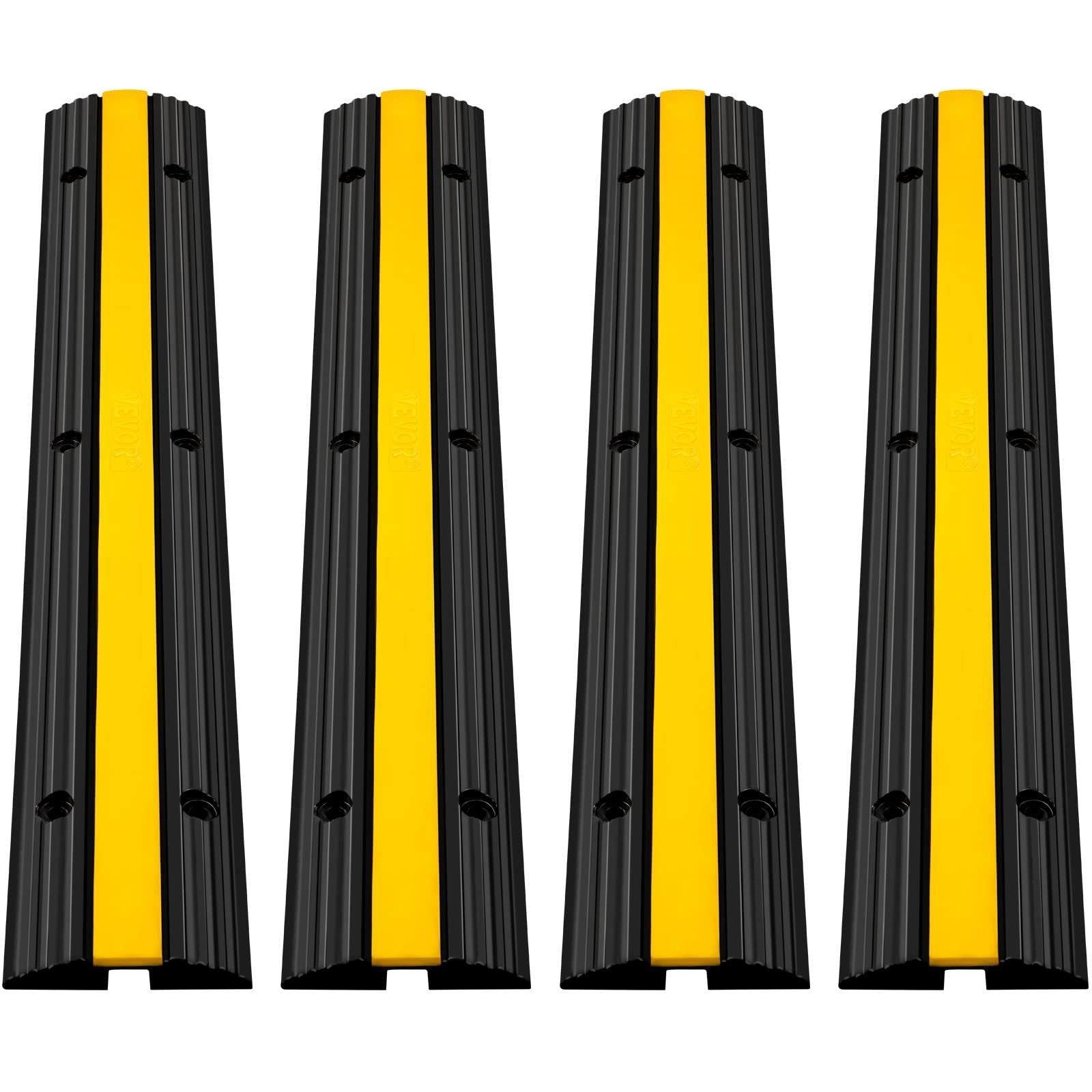 4 Pack of 1-Channel Rubber Cable Protector Ramps Heavy Duty 22046Lbs Load Capacity Cable Wire Cord Cover Ramp Speed Bump Driveway Hose Cable Ramp Protective Cover