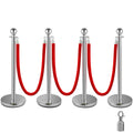 38 Inch Stanchion Posts Queue, Red Velvet Rope (3, Silver)