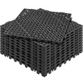 Modular Interlocking Cushion, 12 Pack 12" x 12" Splicing Drainage Mats, PVC Interlocking Drainage Floor Tiles, Non-Slip Drainage Holes for Restroom, Bathroom, Kitchen, Pool, Wet Areas, Black