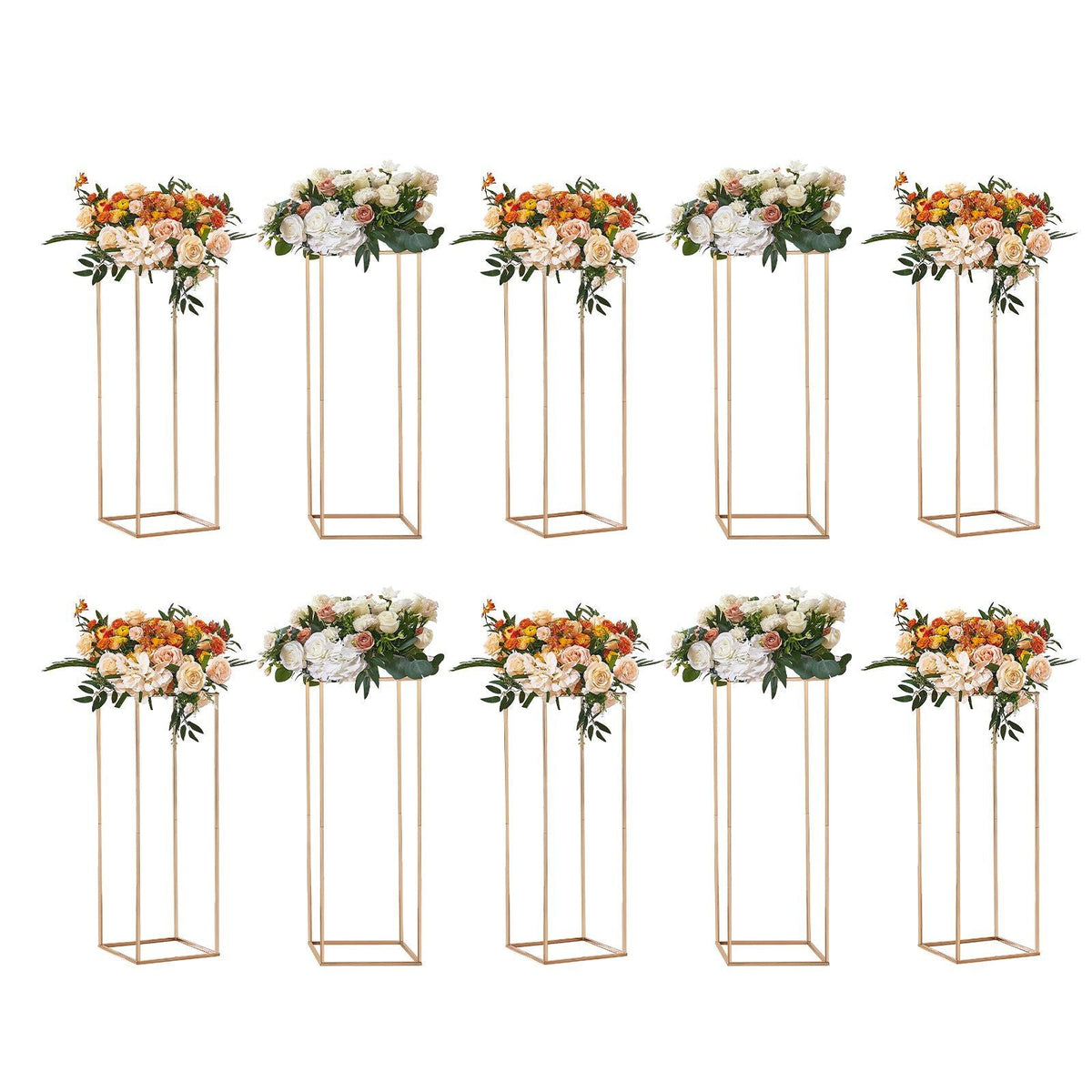 10PCS 31.5inch High Wedding Flower Stand, With Acrylic Laminate,Metal Vase Column Geometric Centerpiece Stands, Gold Rectangular Floral Display Rack for Events Reception, Party Decoration