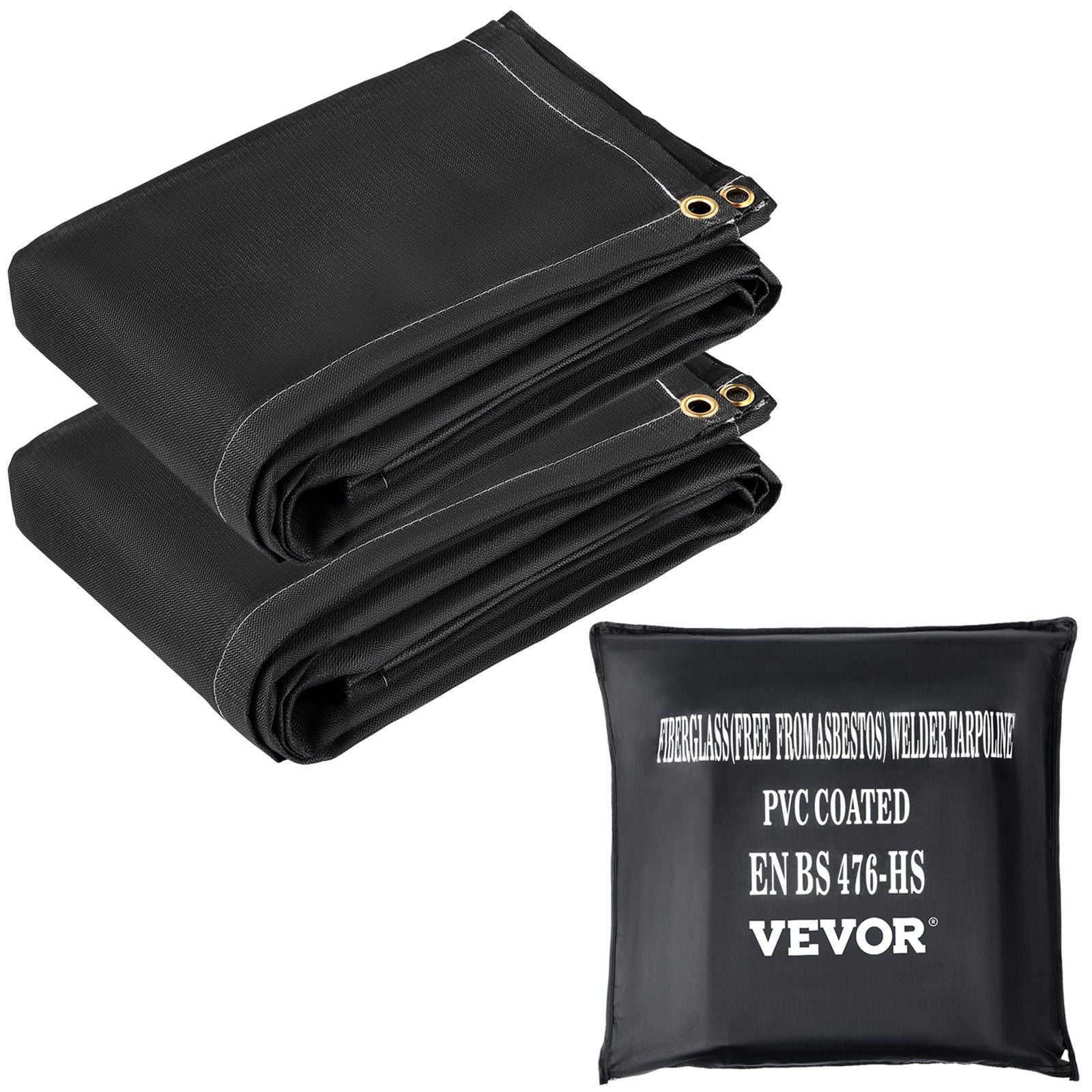 Fire Blankets, 2 Pack Welding Blankets, 6' x 10' Fire Suppression Blanket, 1022 °F Flame Retardant Blanket, Black Fire Emergency Blankets, Fiberglass Fire Retardant Blanket with 8 Brass Grommets