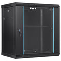 12U Wall Mount Network Server Cabinet, 15.5'' Deep, Server Rack Cabinet Enclosure, 200 lbs Max. Ground-mounted Load Capacity, with Locking Glass Door Side Panels, for IT Equipment, A/V Devices