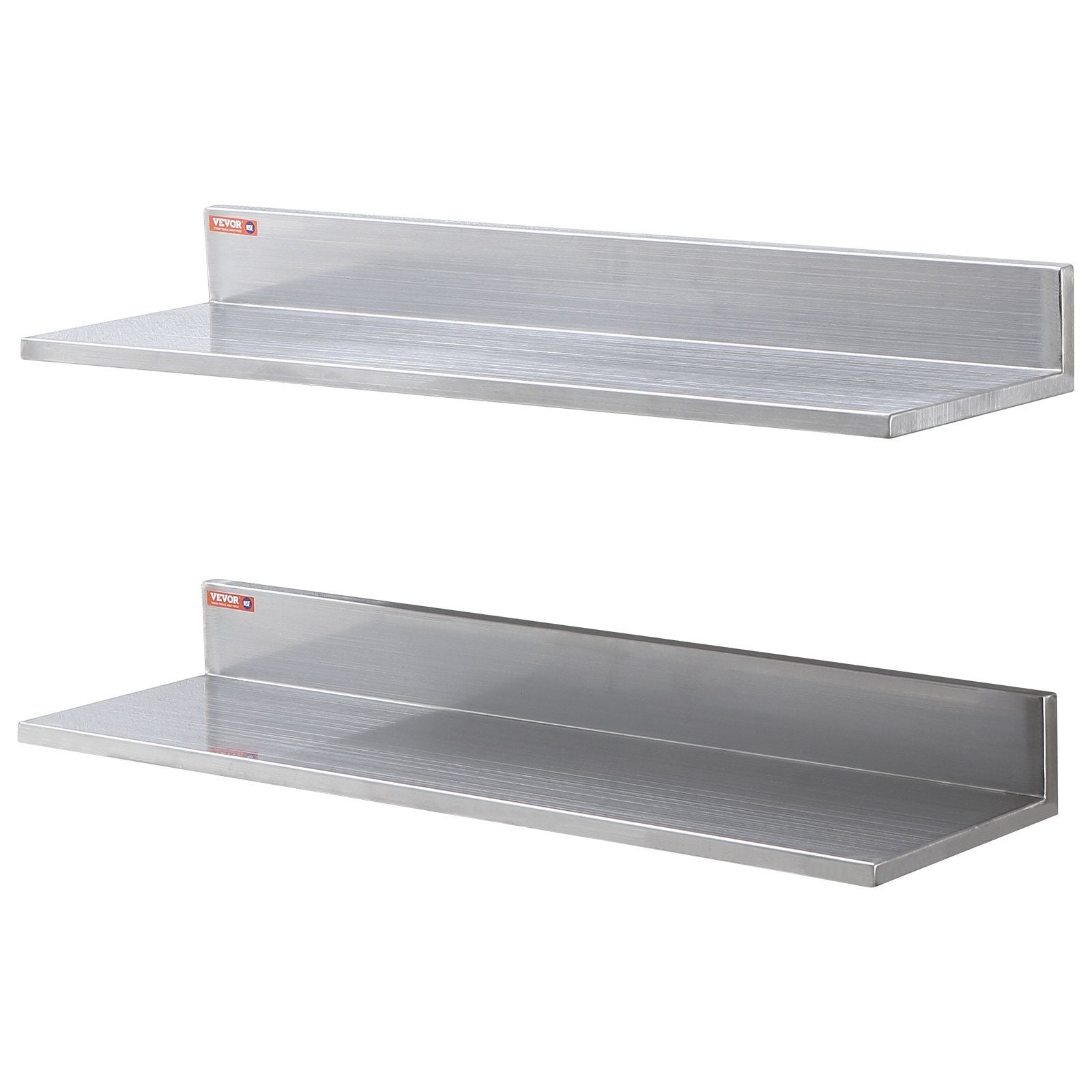 8.6" x 30" Stainless Steel Shelf, Wall Mounted Floating Shelving with Backsplash, 44 lbs Load Capacity Commercial Shelves, Heavy Duty Storage Rack for Restaurant, Bar, Home, and Hotel (2 Packs)