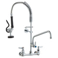 Commercial Faucet with Pre-Rinse Sprayer, 25" Height, 8" Center, 12" Swing Spout, Wall Mount Kitchen Sink Faucet, Brass Constructed Device with Pull Down Spray, for 1/2/3 Compartment Sink