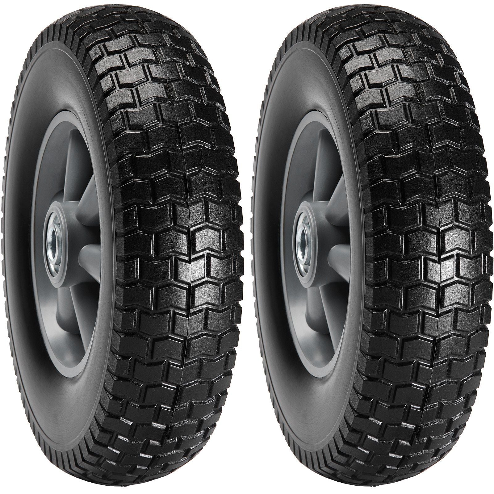 Solid PU Run-Flat Tire Wheel, 10", 2-Pack, 180 lbs Dynamic Load, 220 lbs Static Load, Flat Free Tubeless Tires and Wheels for Hand Truck, Utility Cart, Dollies, Garden Trailers, Various Carts