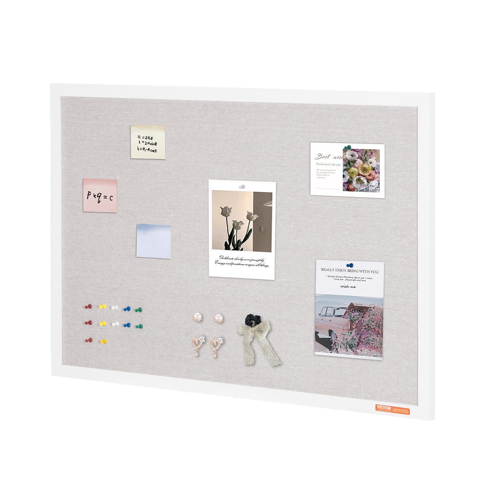36"x24" White Cork Board with Linen Surface – Stylish Wall-Mounted Bulletin Board for Home, School, Office – Elegant & Functional Noticeboard
