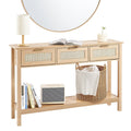 Rattan Console Table with 3 Storage Drawers Rattan Sliding Door Natural