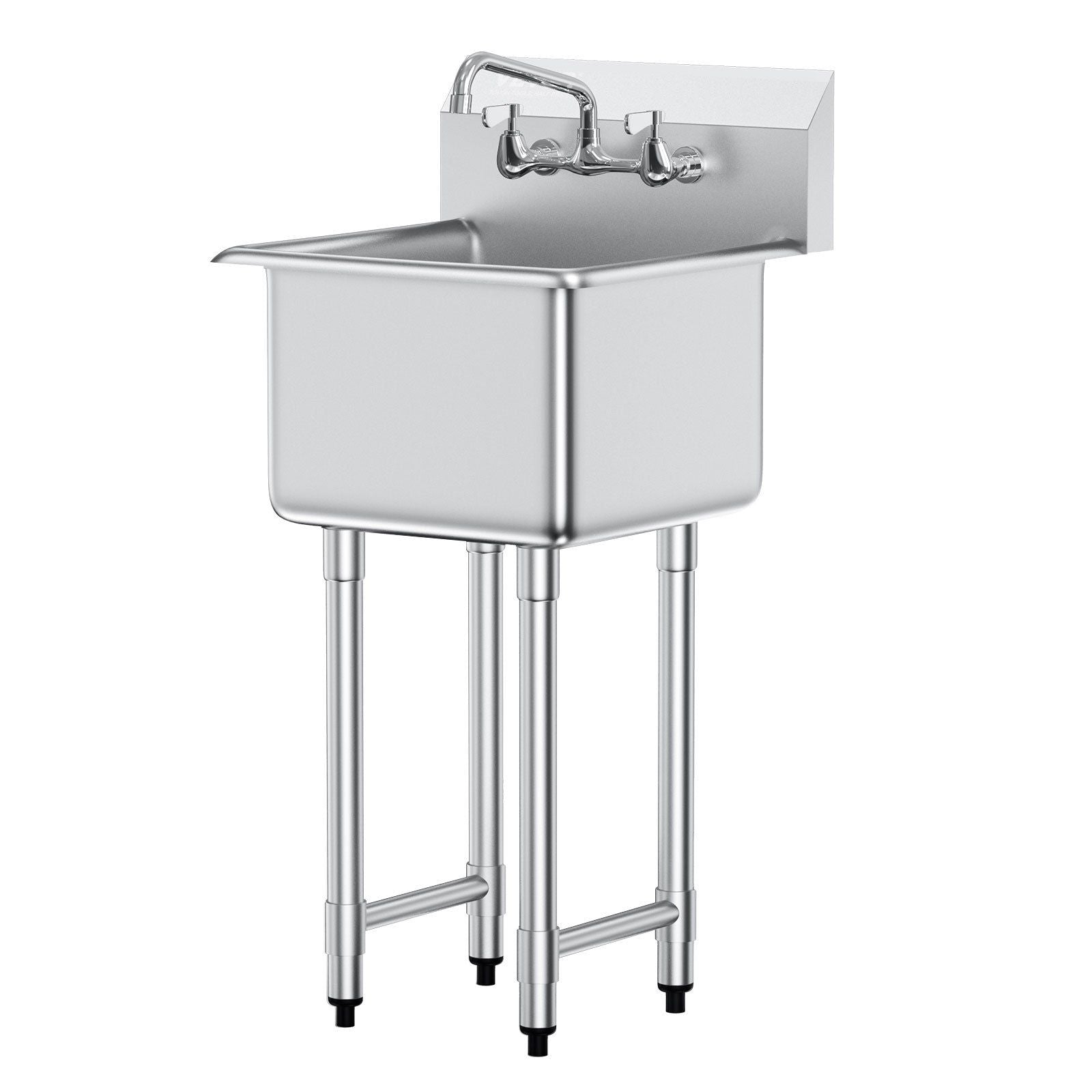 Stainless Steel Prep & Utility Sink, 1 Compartment Free Standing Small Sink Include Faucet & legs, 18"x41" Commercial Single Bowl Sinks for Garage, Restaurant, Kitchen, Laundry, NSF Certified
